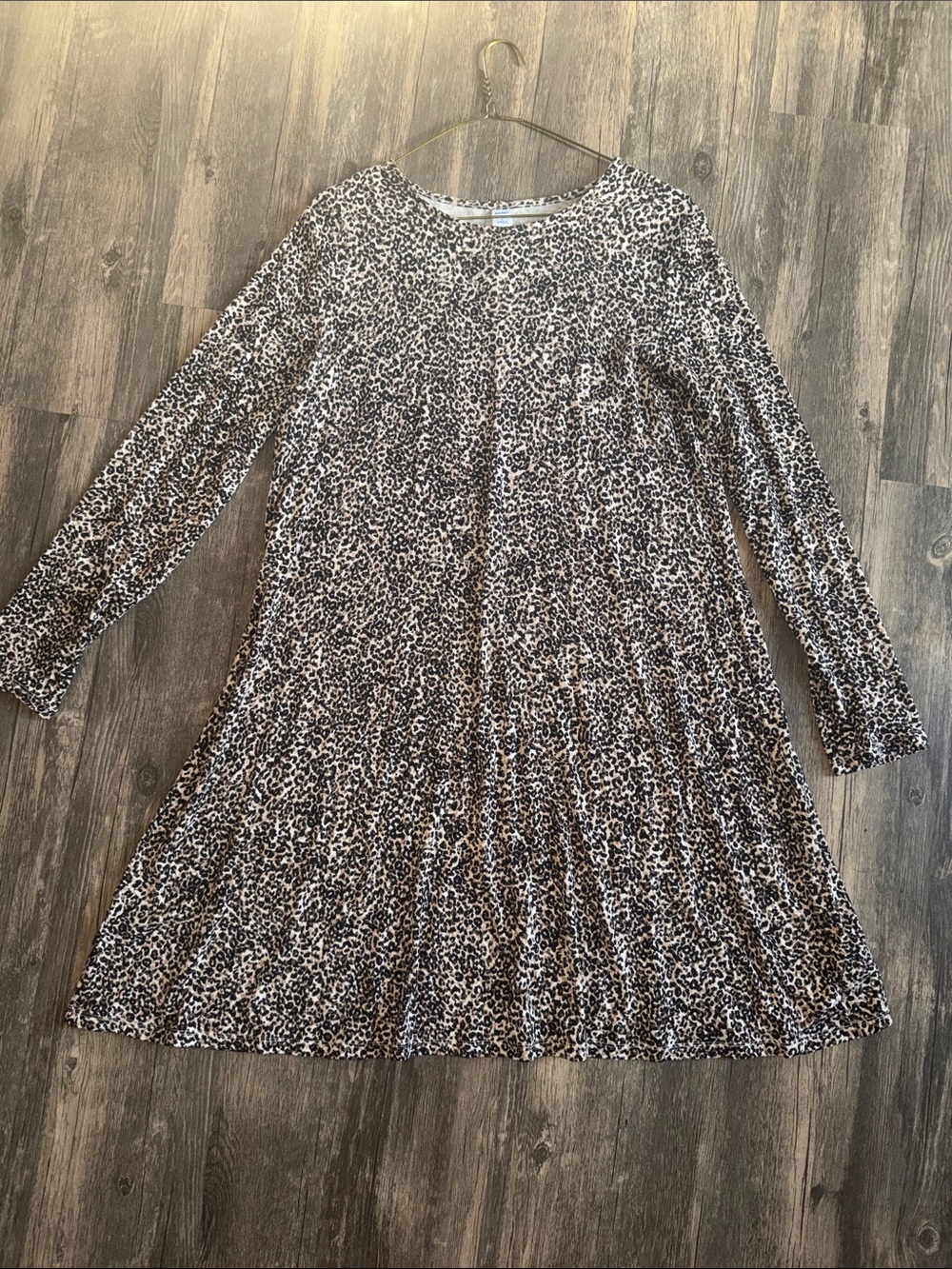 Old Navy Leopard Print Long Sleeve A-Line Dress - Brown/Black